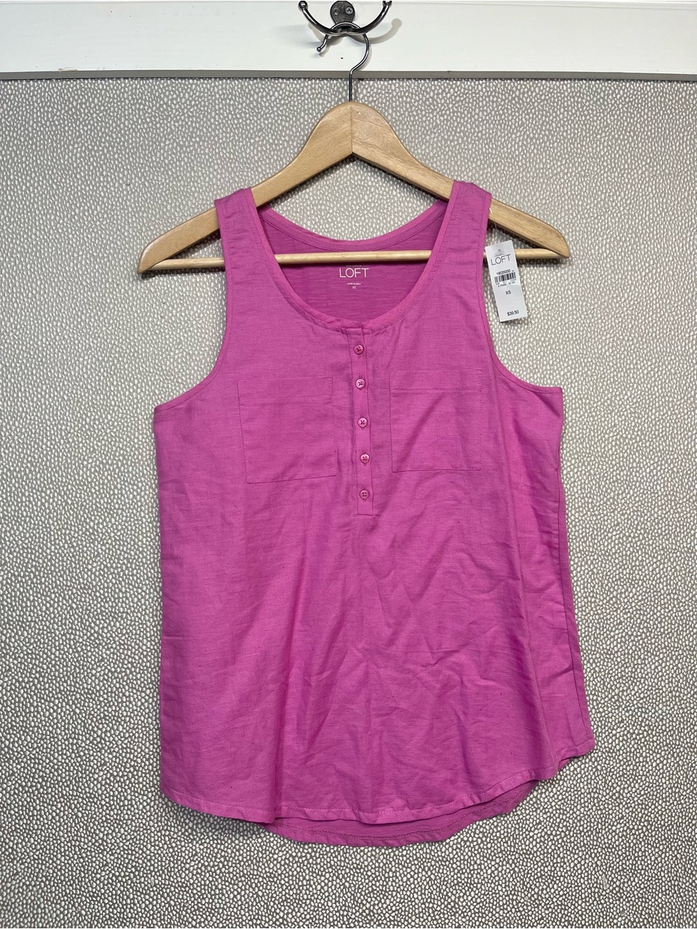 🆕 XS LOFT Pink Sleeveless Linen Blend Henley Tank Top NWT #20